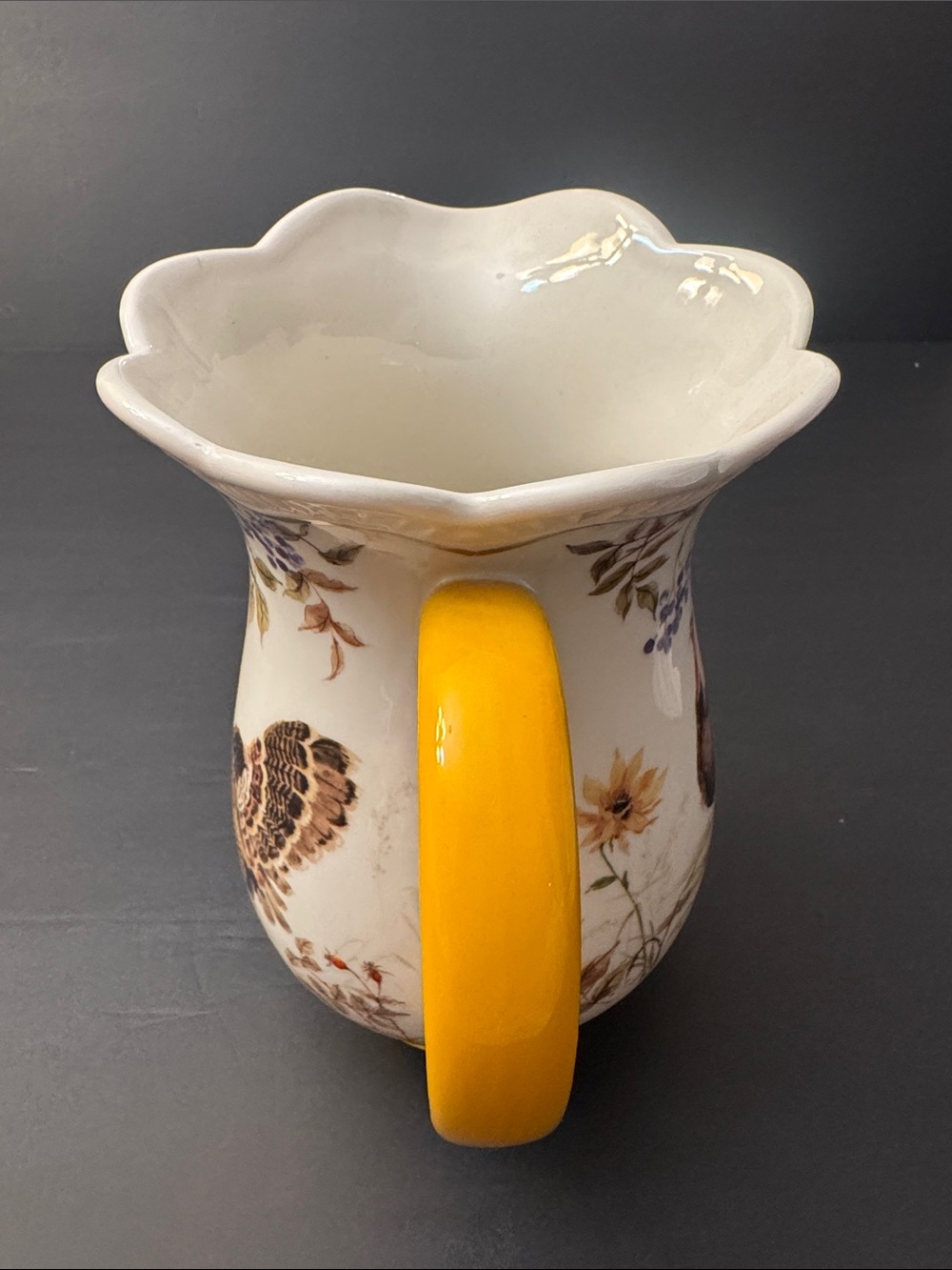 NWOT POTTER'S STUDIO Thanksgiving Pitcher with Turkey/Leaves - Metallic Accent - Picture 2 of 10